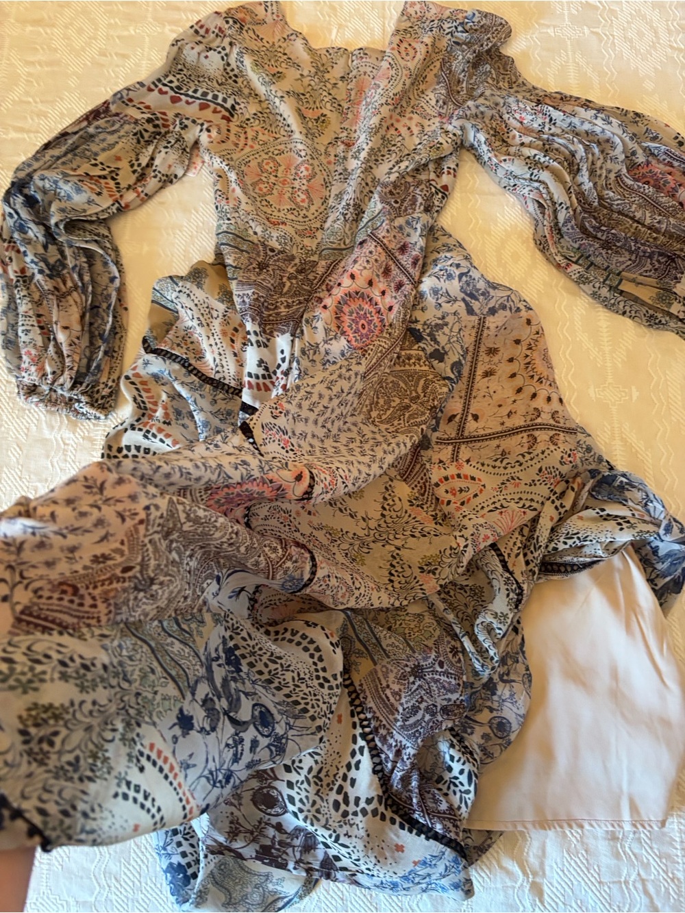FREE PEOPLE “Moroccan Dreams” Boho Maxi Dress ~ SZ 8 ~ beige/blue/multi ~ NWT! - Picture 14 of 17